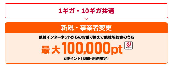 ドコモ光 OCN 解約金10万ポイント