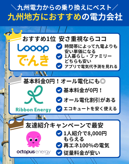 九州地方におすすめの電力会社一覧
