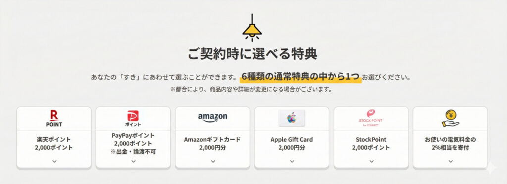 TERASELでんき　選べる特典