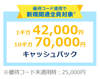 GMOとくとくBB光 新規開通全員対象のキャッシュバック額